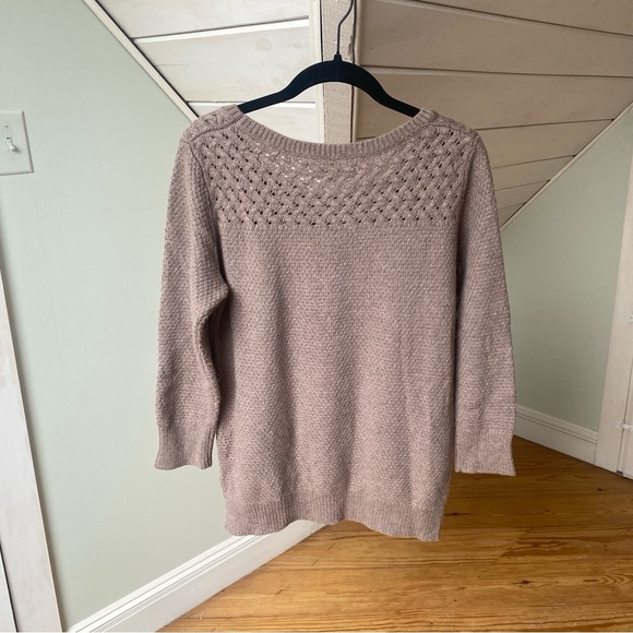 Ann Taylor LOFT Brown Taupe Wool Blend Cable Knit Pullover Sweater M - Picture 2 of 10